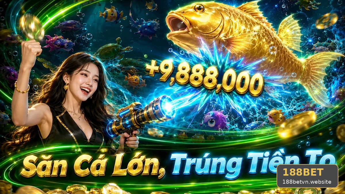Giao diện trò chơi bắn cá và slot trên nền tảng 188BET